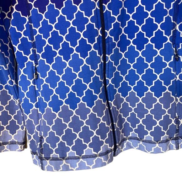 T By Talbots Blue Ombre Geo Cotton Blend Long Sleeve Full Zip Jacket Women Sz S - Picture 5 of 12